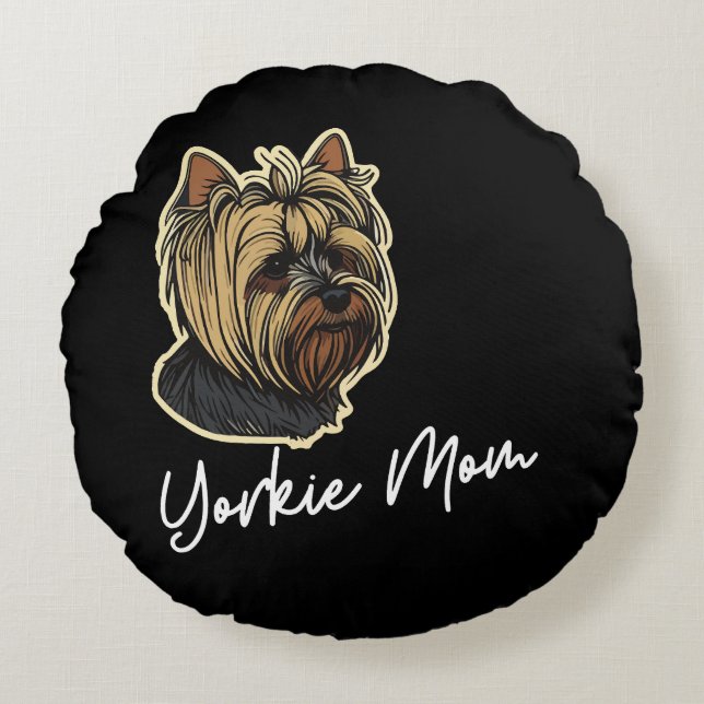 Yorkie Mom Round Pillow (Front)
