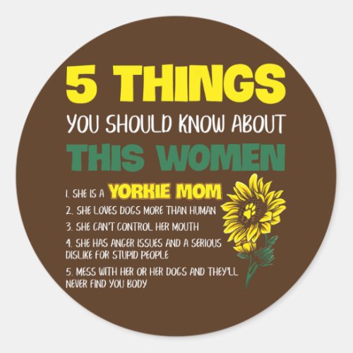 Yorkie Mom Yorkshire Terrier Mama Dog Lover Woman Classic Round Sticker