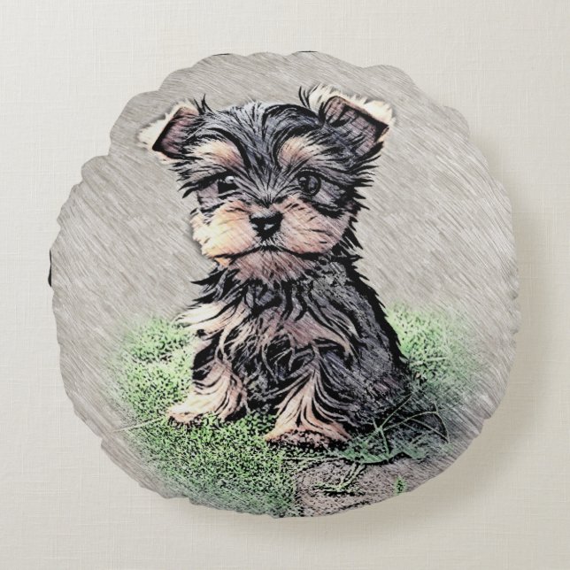 Yorkie, Nature,pet Round Pillow (Front)