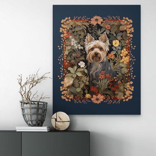 Yorkie or Silky Terrier Cute Vintage Floral Dog Poster