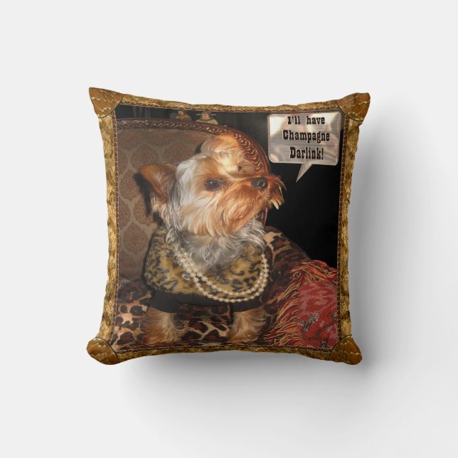 Yorkie Party Night Throw Pillow (Front)
