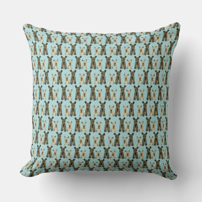 Yorkie Pattern in Teal Throw Pillow (Front)