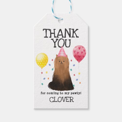 Yorkie Pawty Dog Birthday Thank You Favor Gift Tag