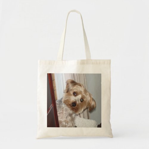 Yorkie Peeking Around the Corner Tote Bag