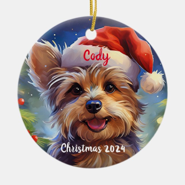 Yorkie Personalized Christmas Ornament (Front)