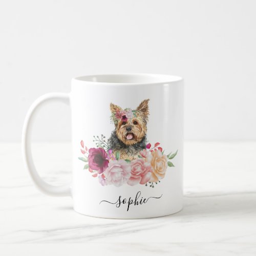 Yorkie Personalized Name  Floral  Coffee Mug