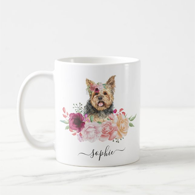 Yorkie Personalized Name  Floral  Coffee Mug (Left)