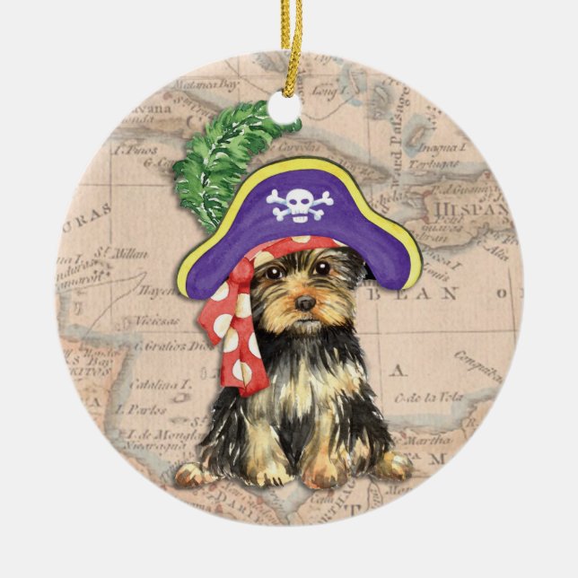 Yorkie Pirate Ceramic Ornament (Front)