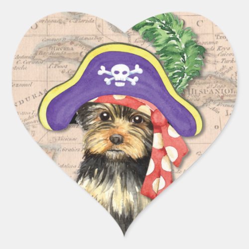 Yorkie Pirate Heart Sticker