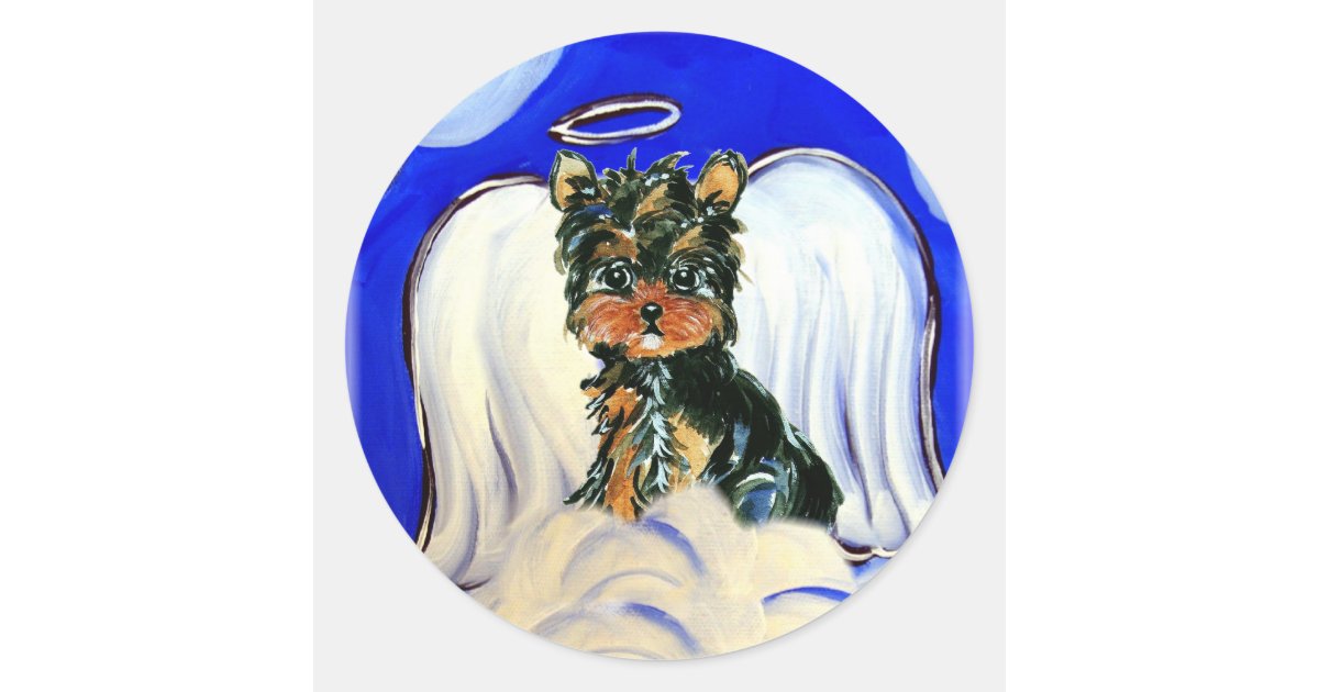 Yorkie Poo Angel Classic Round Sticker | Zazzle