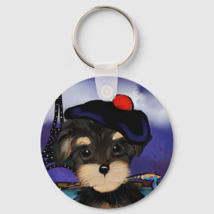 YORKIE POO ARTIST IN PARIS KEYCHAIN