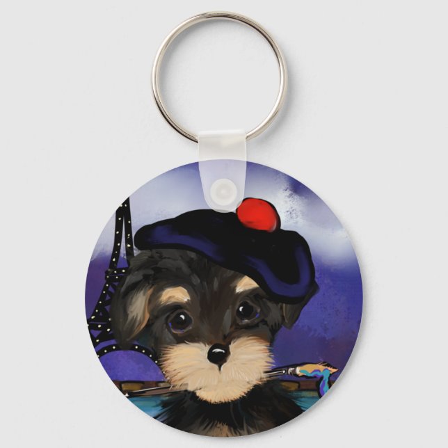 YORKIE POO ARTIST   IN PARIS        KEYCHAIN (Front)