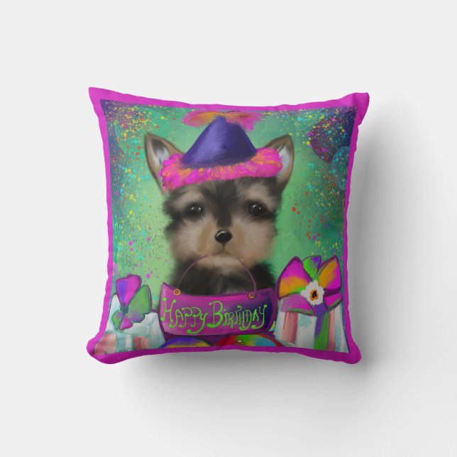 YORKIE POO  BIRTHDAY  THROW PILLOW (Front)