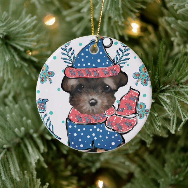 Yorkie Poo  Ceramic Ornament (Tree)
