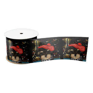 YORKIE POO IN PARIS SATIN RIBBON