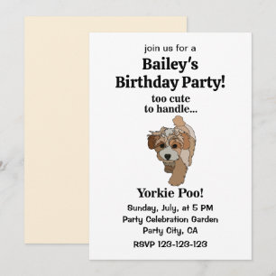 Yorkie Poo Yorkipoo Cute Dog Birthday Party Invitation
