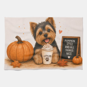 Yorkie Pumpkin Spice Coffee Kitchen Towel