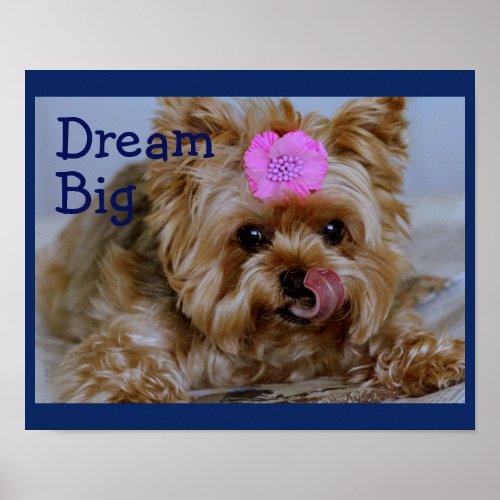 Yorkie Pup with Pink Flower in Hair Poster