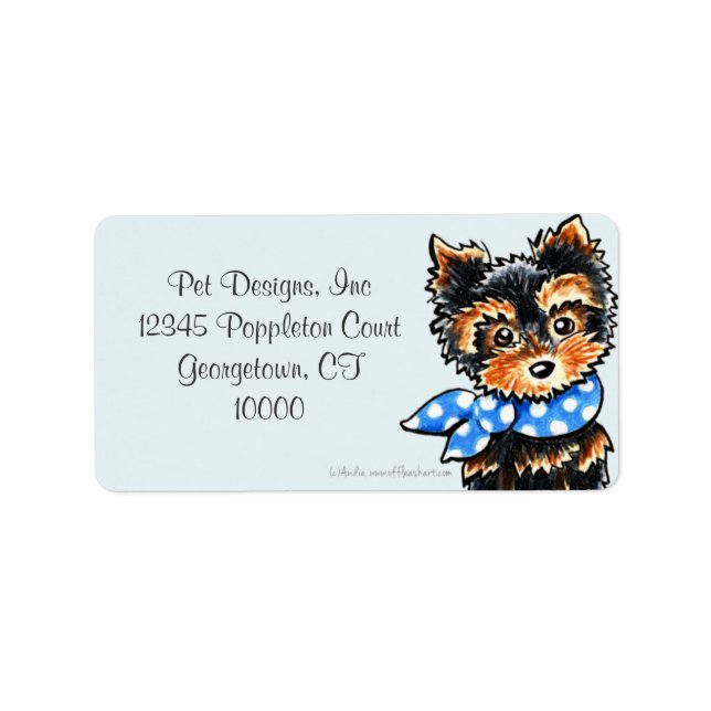 Yorkie Puppy Blue Scarf Fancy Label (Front)