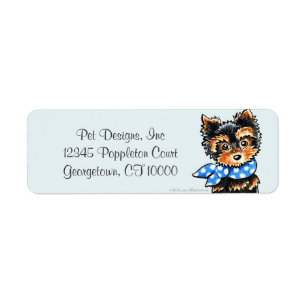 Yorkie Puppy Blue Scarf Fancy Label
