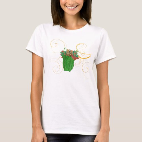 Yorkie Puppy Christmas Bag with Holly Tee Shirt
