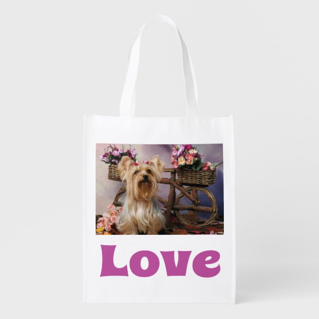 Yorkie Puppy Dog Gift Cute Yorkshire Terrier Reusable Grocery Bag (Front)