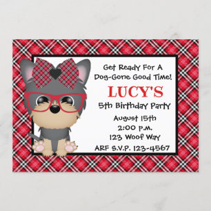 Yorkie Puppy Dog Red Birthday Party Invitations