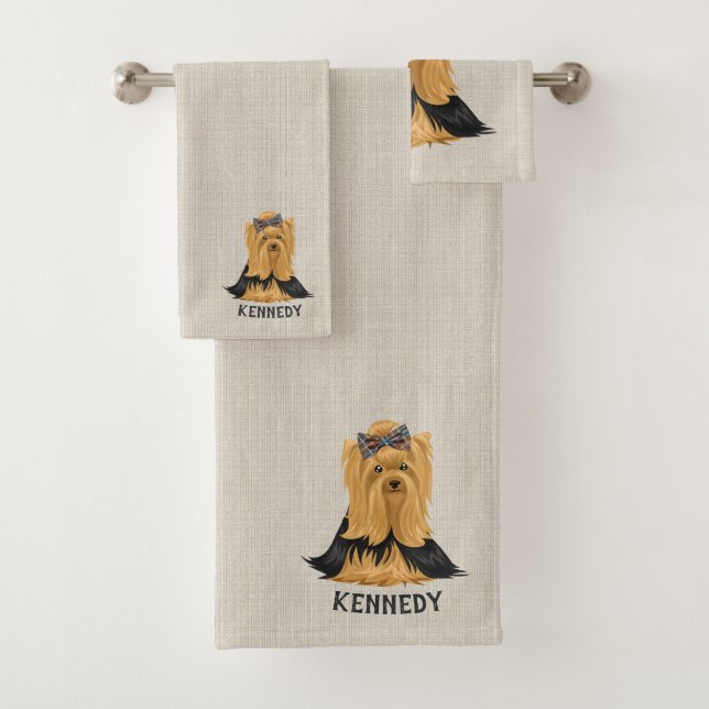 Yorkie Puppy | Dog Yorkshire Terrier Personalized Bath Towel Set (Insitu)
