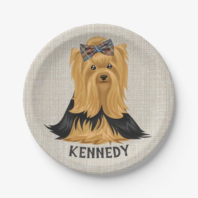Yorkie Puppy | Dog Yorkshire Terrier Personalized Paper Plates (Front)