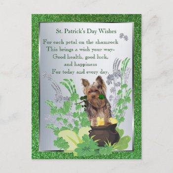 Yorkie Puppy Health Luck Happiness St Patty Wishes Postcard by 4westies at Zazzle