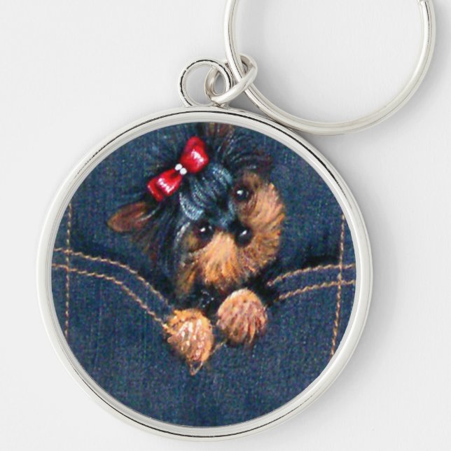 Yorkie Puppy in Pocket Keychain (Front)