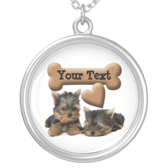 Yorkie Puppy Love Heart Custom Pendant Necklace (Front)