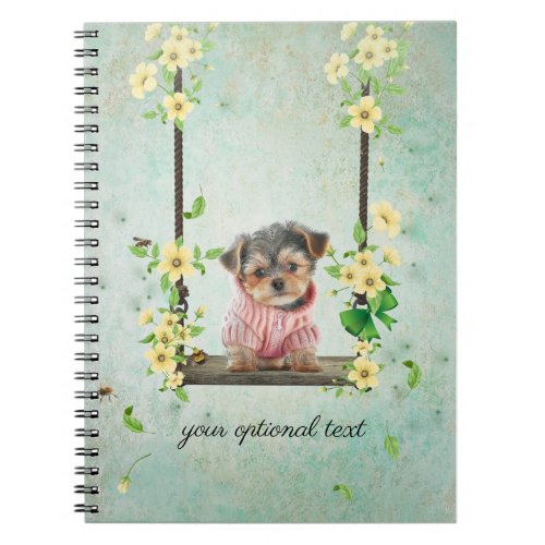 Yorkie Puppy on Swing Spiral Photo Notebook