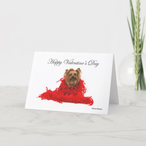 Yorkie Red Boa Valentine Holiday Card