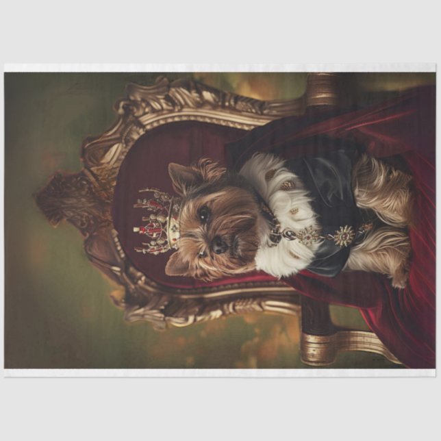 Yorkie Red Kings Chair Light Background Decoupage Tissue Paper (Front)
