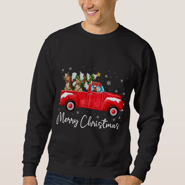 Yorkie Red Truck Christmas Santa Hat Dog Xmas Sweatshirt (Front)