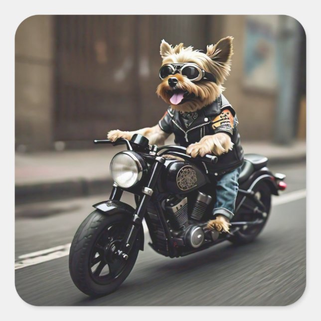 Yorkie Riding Motorcycle Sticker (Front)