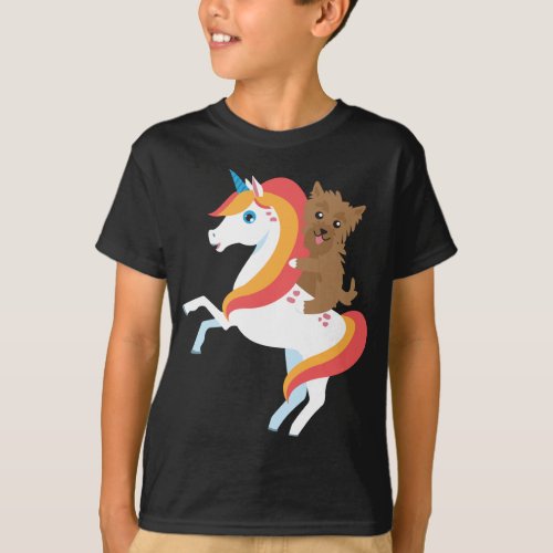 Yorkie Riding Unicorn Cute Funny Dog Halloween Cos T_Shirt