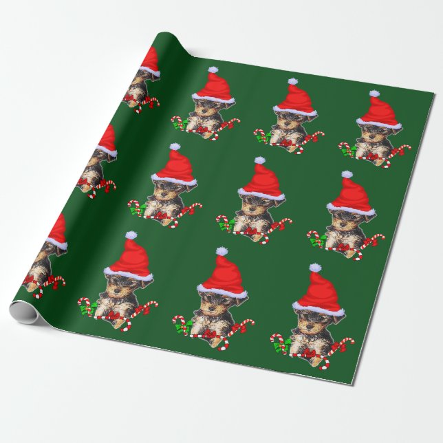 Yorkie Santa Christmas Wrapping Paper (Unrolled)