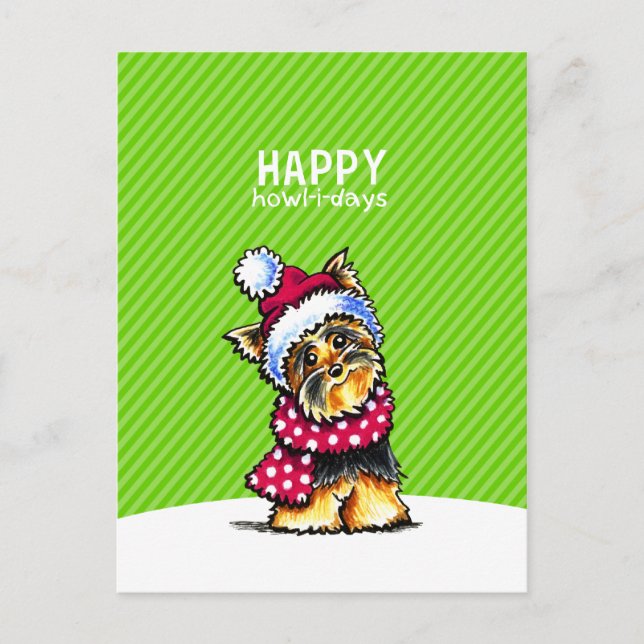 Yorkie Scarf Christmas Happy Howl-i-days Holiday Postcard (Front)