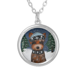 Yorkie      silver plated necklace