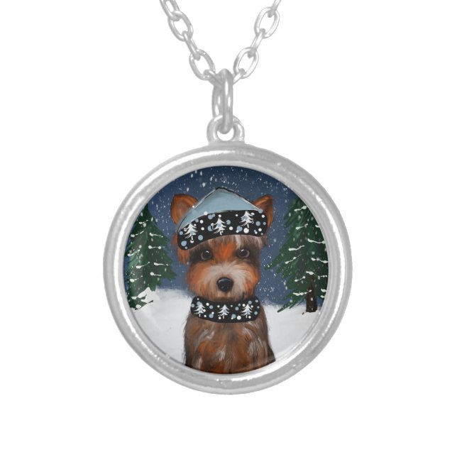 Yorkie      silver plated necklace (Front)