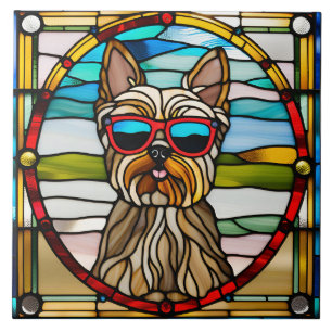 Yorkie Stained Glass Decorative Tile