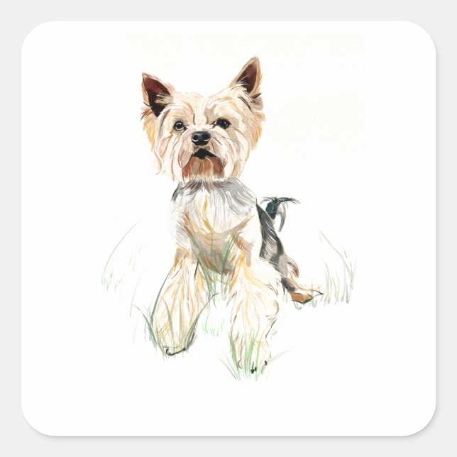 Yorkie Sticker, Yorkshire Terrier Happy Square Sticker (Front)