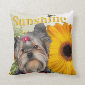 Yorkie Sunflowers And Bumble Bees By PetVenturesUS Throw Pillow