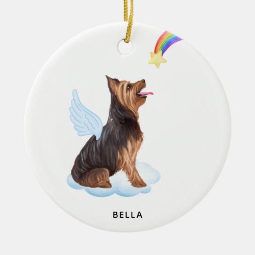 Yorkie Terrier Angel Personalized Pet Dog Memorial Ceramic Ornament