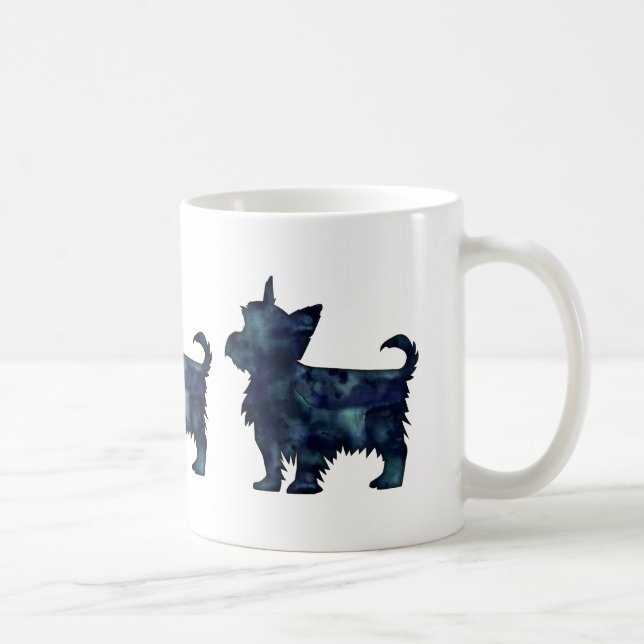 Yorkie Terrier Black Watercolor Silhouette Coffee Mug (Right)