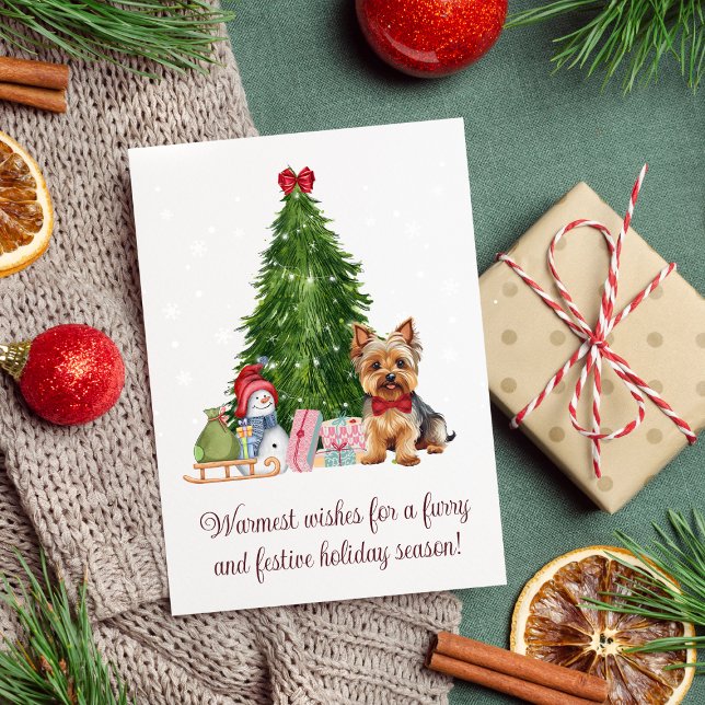 Yorkie terrier Christmas wishes Holiday Greetings  (Yorkie Dog Christmas Card Inspiration, Yorkie Christmas Card )