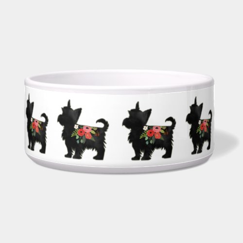 Yorkie Terrier Dog Breed Boho Floral Silhouette Bowl