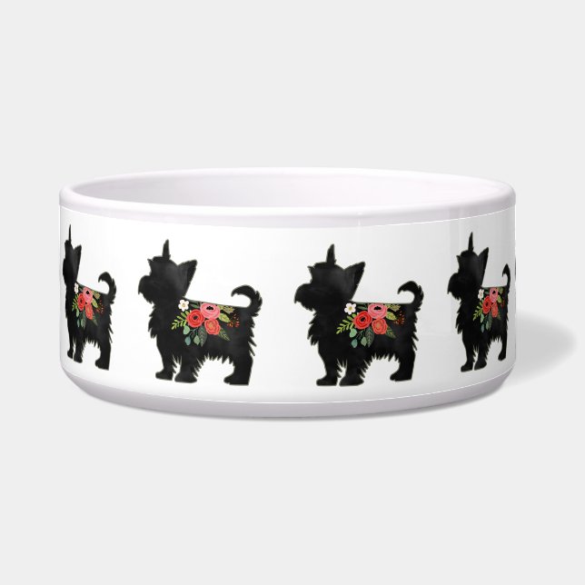 Yorkie Terrier Dog Breed Boho Floral Silhouette Bowl (Front)